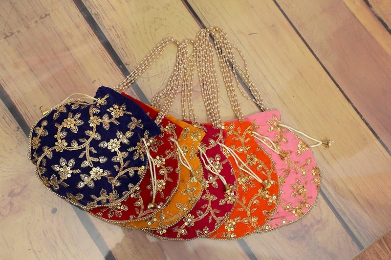 IGH India Gift Hub Indian Handmade Women's Velvet Embroidered Potli Purse Bag Pouch Drawstring Bag | Indian Potli Handbag - Image 2
